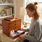 Wesiti Wooden Desk Organizer, 4 Drawers, Vintage Makeup Cabinet, Brown - Image 5