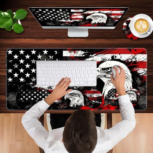 Keyboard Wrist Rest and Mouse Pad with Wrist Support Set Ergonomic Coaster,Memory Foam,Easy Typing Pain Relief,Large XL Desk Mat 31.5"x 11.8",Bald Eagle American Flag - Image 4
