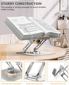 ACIsland Acrylic Book Stand for Reading-Adjustable Holder with 360° Rotating Base & Page Clips- Foldable Desktop Ricer for displaying Cookbook-Sheet Music-Laptop-Recipe-Textbook-Hands Free-Aluminium - Image 4