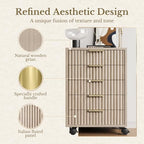 5 Drawer Chest, Under Desk Storage Wood Drawers with Wheels, Fluted File Cabinet for Home Office, Light Oak - Image 3