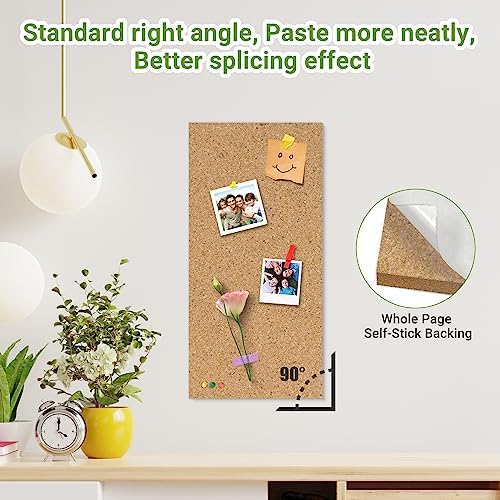 AKTOP Cork Board Bulletin Board 17"x8", 1/2" Thick Cork Board Tiles 6 Pack, Small Pin Board for Wall Decor, Self Adhesive Corkboards with 60 Push Pin Wood Clips for School, Home & Office - Image 3