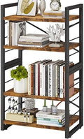 Homeiju Bookshelf, Dorm Desk Hutch, Desk Shelf Organizer, 4 Tier Stackable Bookcase, Adjustable Industrial Book Shelf Storage Organizer for Desktop, Living Room, Bedroom, Office,Rustic Black and Brown by Homeiju