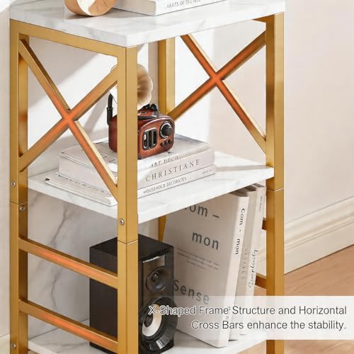 MNEETRUNG Small Bookshelf,3 Tier Industrial Bookcase with Metal Frame and Backboard,Low White and Gold Book Shelf,Book case for Small Spaces,Living Room,Bedroom and Home Office - Image 5