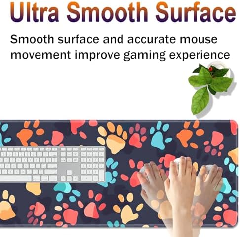 Large XXL Gaming Desk Mat 31.5"x 11.8", Ergonomic Keyboard Wrist Rest & Mouse Pad Wrist Rest + Coaster Set, Non-Slip Base, Memory Foam, Office and Home, Color Dog Paw Prints - Image 4