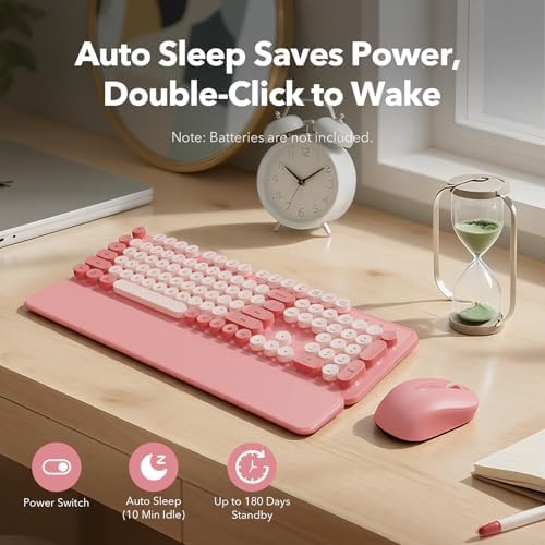 Wireless Keyboard and Mouse Combo, Pink, Round Keycaps, Magnetic Wrist Rest - Image 5