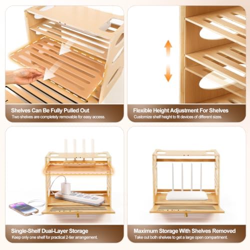 Wooden WiFi Router Box Hider, 3-Layers Hidden Cable Management - Image 5