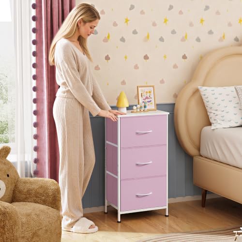 WLIVE Small Dresser Nightstand for Bedroom, 3 Drawers, A-Pink - Image 2