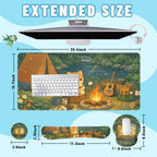 Cute Cat Desk Mat Set Cozy Camping Large Mouse Pad with Wrist Rest 4in1 Desk Mat for Desktop Ergonomic Computer Desk Arm Wrist Anti-Slip Computer Ergonomic Mouse Pad Home Office Gaming - Image 2