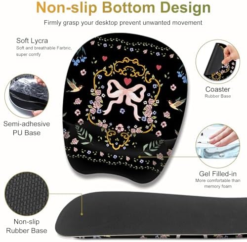 Mouse Pad with Wrist Support 4 in1 Set, XXL Big Game Mousepad + Keyboard Wrist Rest + Mouse Wrist Rest Pad +Coaster Gaming Mat for Home Office Work Computer Laptop I Vintage Floral Romantic Bow - Image 5