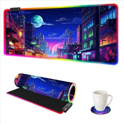 AIMSA RGB Gaming Mouse Pad, Large Mousepad with 14 Led Light Modes, Keyboard Pad Gaming Accessories for Desk, Non-Slip Rubber Base Mouse Mat for Gamer, Modern Urban Night Scene by AIMSA
