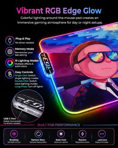RGB Mouse Pad XXL Gaming Desk Mat 19 Light Modes, 35.4 x 15.7IN - Image 4
