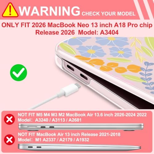 for MacBook Neo 13 inch Case 2026 (Model A3404, A18 Pro) Precision Fit & Scratch Unique Design Hard Shell, Keyboard Cover, Trackpad Protector, 2 OTG Adapter, for Women Cute, Spring Floral - Image 6