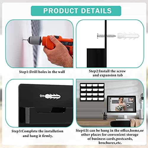 Geelin 2 Pcs Acrylic Business Card Holder Wall Mount Black Business Card Display Holder with Hanging Hardware Vertical Sticker Display Rack Organizing Stand for Office Home (16 Pockets) - Image 3