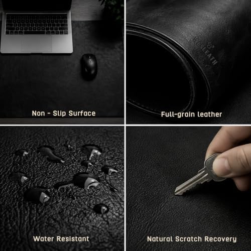 Premium Leather Desk Mat, Full Grain Leather Desk Pad Protector & Desk Blotter, Waterproof Non-Slip Writing Surface for Keyboard, Mouse & Laptop, Desk Pad for Home & Office (Onix, Large) - Image 3