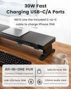 Height Adjustable Dual Monitor Stand Riser with 6-Port USB Hub, Black - Image 3