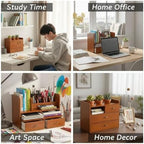 Wooden Desk Organizer with 4 Drawers and Open Shelf, Retro Brown Desktop Organizer 13.4 x 11 x 7.1 in, Compact Wood Storage Cabinet for Home, Office - Image 4