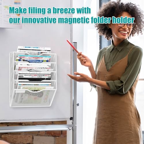 5-Tier Magnetic File Organizer, No Drilling Installation, White Magnetic Paper Holder, Magazine Rack for Refrigerator and File Cabinets - Image 6