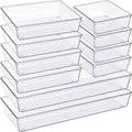 Criusia Drawer Organizer, 10 Pack Large Clear Plastic Set, 3 Size Versatile Bathroom and Vanity Organizer Trays, Storage Bins for Makeup, Bedroom, Kitchen Utensils by Criusia