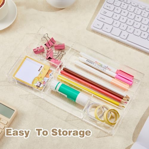 Briwooody 2 Pcs Clear Acrylic Desk Drawer Organizer 11 x 6 x 1.38 Inch Drawer Organizer Trays with 6 Compartments Desk Accessories for Office Makeup Silverware Bathroom - Image 3