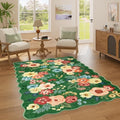 DUKINO 4x6 Area Rug, Non Slip Floral Washable Living Room Rug, Dark Green by DUKINO