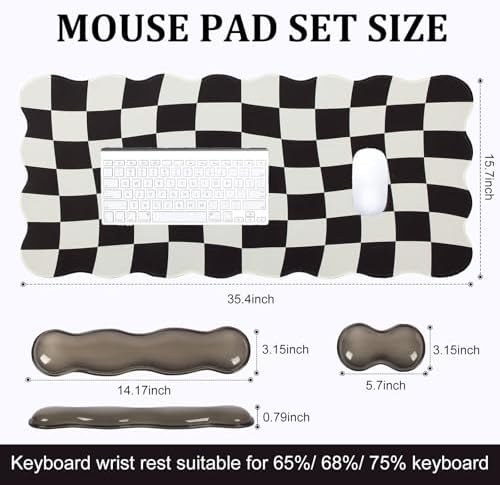 L-SPOUTTO Black Checkered Mouse Pad Set,Scalloped XXL Desk Mat Set - Image 5