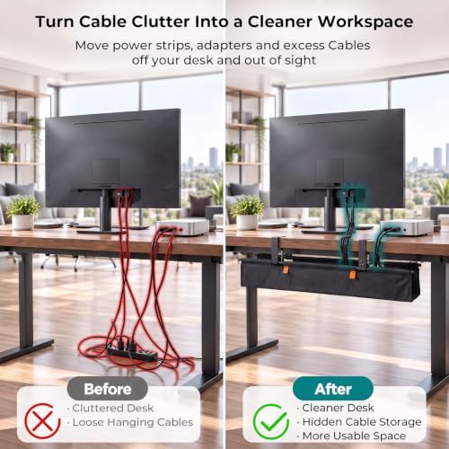 Fabric Under Desk Cable Management Tray 35.4” No Drill with Cable Ties - Image 7