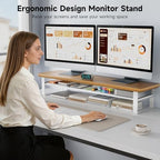 Dual Monitor Stand, 35.4 Inch Monitor Stand Riser for 2 Monitors, 2 Tiers Wood Desk Shelf with Storage, Desktop Organizer Stand for Computer, Laptop, Printer, TV - Image 6