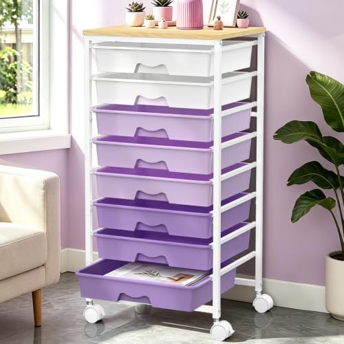 SUNALLY Rolling Cart with 8 Drawers, Craft Art Storage Drawer Cart, Purple by SUNALLY