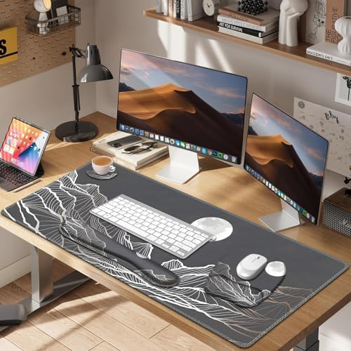 Large Mouse Pad, Keyboard Wrist Rest Set, Ergonomic Mouse Pad with Wrist Support, Desk Mat with Stitched Edges + Coaster, Extended Desk Pad Waterproof Desk Mat for Home Office Game I Moon and Valley - Image 7