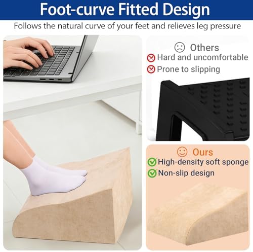 Foot Rest for Under Desk at Work, Ergonomic Under Desk Footrest with Washable Cover for Office, Home & Gaming Leg Elevation Pillow Beige - Image 6
