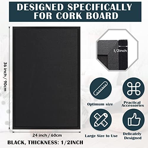 Teling 36" x 24" Cork Board Large Wood Framed Cork Bulletin Board with Pins Eye Bolts Screws Notice Pin Hook for Home School Office Walls(Black Frame) - Image 2