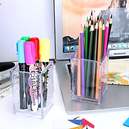 20Pack Clear Acrylic Pen Holder Desktop Pencil Organizer Acrylic Pencil Cup Stationery Office Organizer Makeup Brush Holder - Image 4