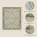 JTJ 5x6 Office Rug, Sage Green Botanical, Washable Non Slip - Image 2