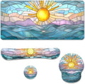 Boho Sun Desk Mat Set Stained Glass Sea Coastal Sunset Large Mouse Pad with Wrist Rest 4in1 Desk Mat for Desktop Ergonomic Computer Desk Arm Wrist Anti-Slip Computer Mouse Pad Home Office Gaming by Unknown