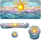 Boho Sun Desk Mat Set Stained Glass Sea Coastal Sunset Large Mouse Pad with Wrist Rest 4in1 Desk Mat for Desktop Ergonomic Computer Desk Arm Wrist Anti-Slip Computer Mouse Pad Home Office Gaming by Unknown