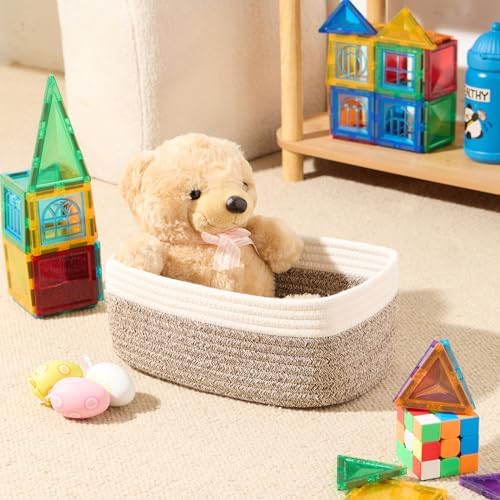 MiniArk Small Storage Baskets for Organizing | Closet Organizer Bins | Shelf Toy Basket | Woven Rope Baskets | Cube Decorative Box | Shallow Basket | 11.5x7.5x4.7” | 4 Packs White Brown - Image 4