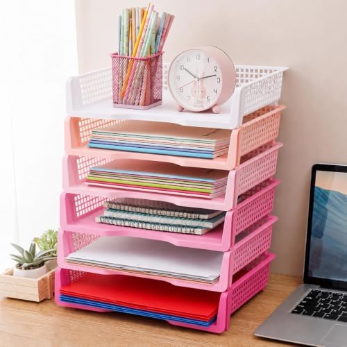 Teenyyou Set of 12 Colorful Classroom Turn in Trays Stackable, Pink - Image 3