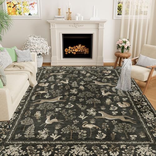 DUKINO 6x9 Area Rug Washable Animal Living Room Rug Non Slip Charcoal Black by DUKINO