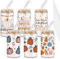 SiliFine 6 Pcs Fall Pumpkin Glass Cups, 16 oz with Lids and Straws by SiliFine