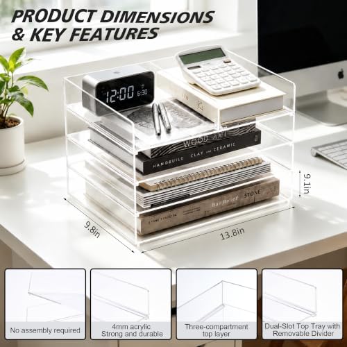 Clear Acrylic Desk Organizer – Stackable Paper Tray Office Storage - Image 2