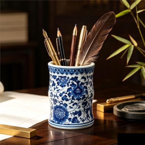 Elegant Jingdezhen Blue and White Porcelain Pen Holder High-End Antique Ceramic for office - Image 3