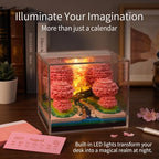 Time Piece Calendar 2027 Desk Calendar with LED Light 3D Tear-away Paper Carving Art Memo Pad Notepad Gift for Christmas Housewarming Desktop Decoration (Peach forest) - Image 5