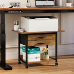 VENNQD Large Printer Stand with Storage Fabric Drawer Under Desk Printer Table with Wheels for Home Office, Printer Cart fit Fax Machine Scanner 23.4"x15.7"(Rustic Brown, 2 Tiers) - Image 2