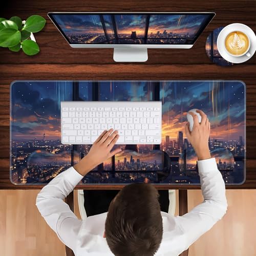 Keyboard Wrist Rest and Mouse Pad with Wrist Support Set Ergonomic Coaster,Memory Foam,Easy Typing Pain Relief,Large XL Desk Mat 31.5"x 11.8",Cat Sitting on Window - Image 4