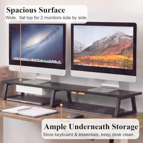 TEAMIX 42 inch Dual Monitor Stand with Storage Drawer & Phone Holder, Black - Image 2