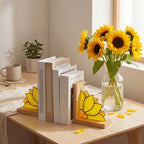 Maitys Sunflower Bookends Oak Base, Yellow for Desk Shelves - Image 3