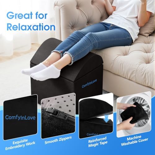 Foot Rest for Under Desk with 3 Heights, Foot Stool, Black - Image 4