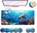 Large Keyboard Mouse Pad Set, Extended Mouse Pad+Keyboard Wrist Rest Support, Memory Foam Ergonomic Easy Typing, 4Pcs (31.5×11.8 in) Desk Pad Set for Office Home,Sea Turtle by Unknown