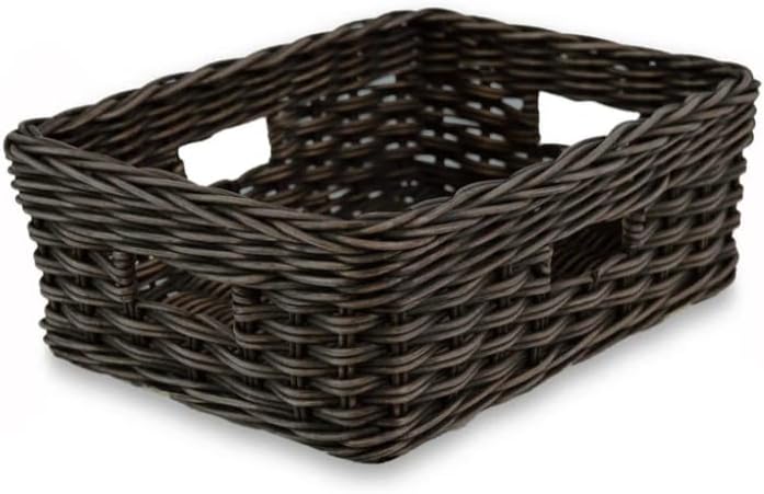 The Basket Lady Rectangular Low Wicker Storage Basket, M, Walnut Brown by TheBasketLady