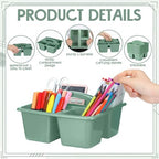 Geetery 12 Pack Eucalyptus Green Plastic Portable Storage Caddy, Sturdy 3 Compartment Table Organizer Caddy with Handle for Home Office Bathroom Countertop Vanity Desk Utility Supplies Storage - Image 3